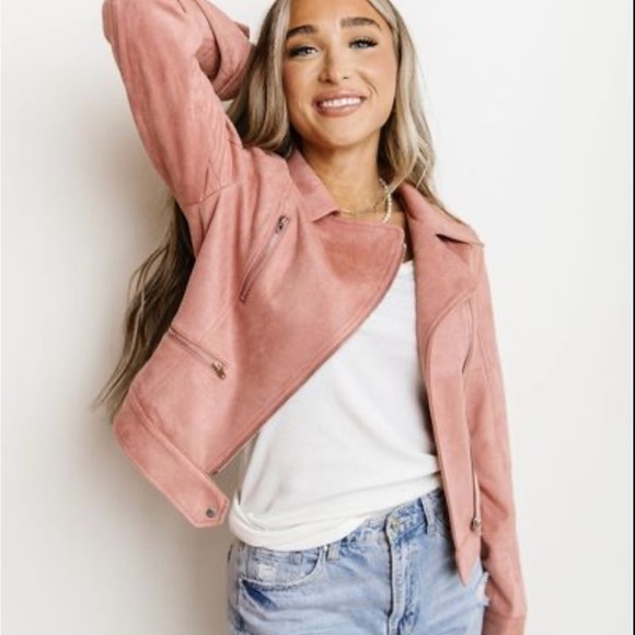 Ampersand moto jacket vegan Suede 2Xl blush pink - Picture 2 of 6